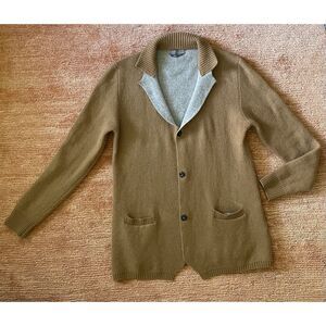 Paul Taylor Men’s Italy Wool Blend Camel Brown Long Cardigan Three Button